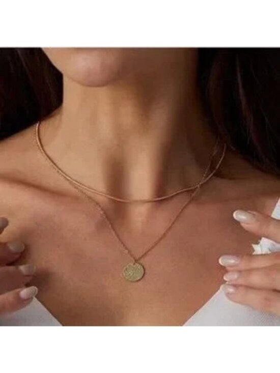 Jewelry - Gold 14k Gold Plated 2pc Disc Necklace Set